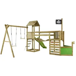 Comparateur de prix : KANGUI Aire de jeux pirate en bois WILLI avec vigie - Balançoire, trap...