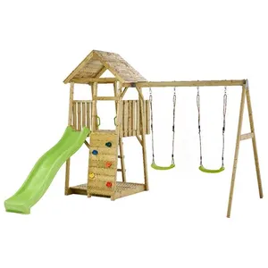 Comparateur de prix : KANGUI Aire de jeux portique en bois WOODI - Double balançoire, tobogg...