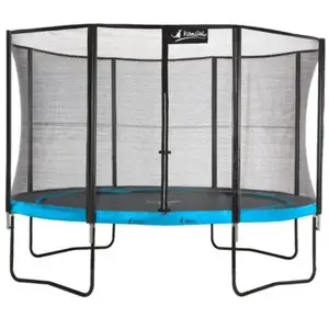 Comparateur de prix : Kangui Trampoline de jardin rond 430 cm + filet de sécurité PUNCHI Bleu 430