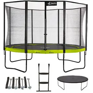 Comparateur de prix : KANGUI Trampoline 365 cm + filet + échelle + bâche + kit ancrage PUNCHI Vert.