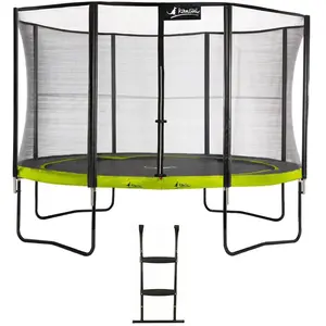 Comparateur de prix : Kangui Trampoline de jardin rond 430 cm + filet de sécurité + échelle PUNCHI Vert 430