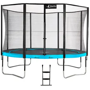 Comparateur de prix : Kangui Trampoline de jardin rond 430 cm + filet de sécurité + échelle PUNCHI Bleu 430