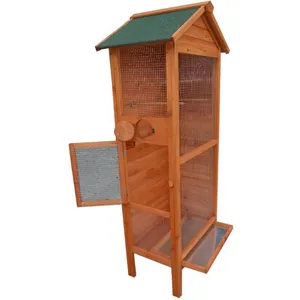 Comparateur de prix : Cage à oiseaux 0,42m² en bois teinté clair pour 3 à 4 oiseaux Habrita