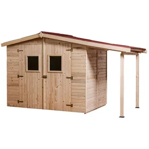 Comparateur de prix : Foresta Abri en panneaux 3.70 m² avec plancher et bûcher. Habrita ED2416.01B