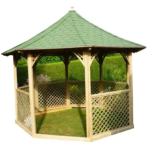 HABRITA Kiosque Pavillon octogonal de luxe 9,60m² - Pin traité autoclave - 7 treillis pas cher