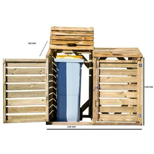 Cache poubelle double 150x90x120cm bois Habrita cp15090 pas cher