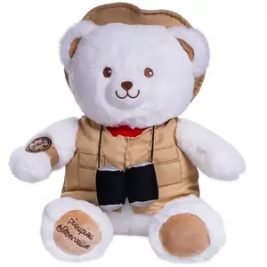 Pioupiou et Merveilles Peluche Ours Aventurier - Gaston Aventurier - 40 Cm Blanc pas cher