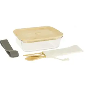 Lunch box PEBBLY Nomade en verre et bambou 1000 ml pas cher