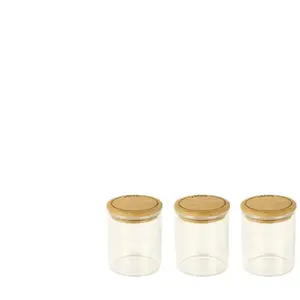 Pebbly PKV-014, verre, transparent/bambou, Set 3 boîtes à épices-180ml pas cher