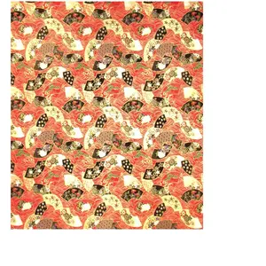 Papier Japonais 52 x 65,5 cm 100 g/m² Éventails dorés sur Rouge