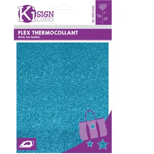 Ki-SignKi Sign Tissu thermocollant pailleté 15 x 20 cm Bleu