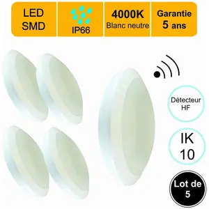 Lot de 5 appliques d'extérieur Hublot led à détecteur hf (mouvements e...Vendu parcdiscount