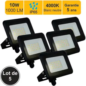 Comparateur de prix : LUTECE Lot de 5 projecteurs LED 10W 850 LM 4000K IP65 connexion en direct