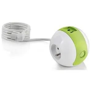 Comparateur de prix : Watt&Co Multiprise Multimédia WATTBALL 2P 16A + 1P 6A + USB 2.1A - Verte