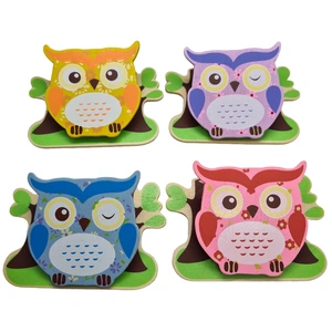 Ulysse Lot de 4 pinces magnétiques Hibou en bois multicolores 7,5x5,5x2 cmVendu parvertbaudet