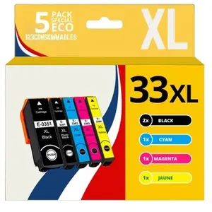 Comparateur de prix : 123CONSOMMABLES - 33XL - Pack 5 Cartouches d'encre Compatible pour Epson 33 XL p