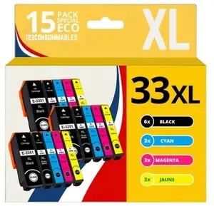 Comparateur de prix : 123CONSOMMABLES - 33XL - Pack 15 Cartouches d'encre Compatible pour Epson 33 XL