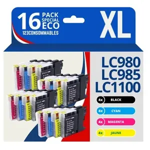 Comparateur de prix : 123CONSOMMABLES - LC1100 LC980 LC985 - Pack 16 cartouches compatibles avec Broth