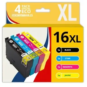 Comparateur de prix : 123CONSOMMABLES - 16XL - Pack de 4 Cartouches d'encre Compatible avec Epson Work