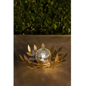 Comparateur de prix : GALIX Nénuphar solaire métal or verre craquelé 7Lumens 26 cm en PLATEAU