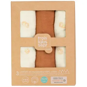 Comparateur de prix : Trois Kilos Sept Lot de 3 langes en mousseline Diplododo (70 x 70 cm)