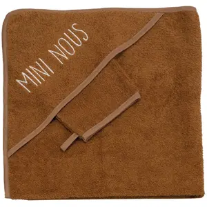 Comparateur de prix : Trois Kilos Sept Cape de bain + gant Mini nous Camel (70 x 70 cm)