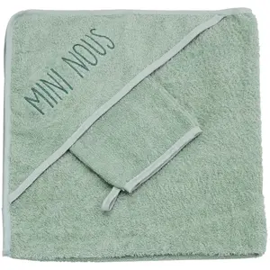 Trois Kilos Sept Cape de bain + gant Mini nous Sauge (70 x 70 cm) pas cher