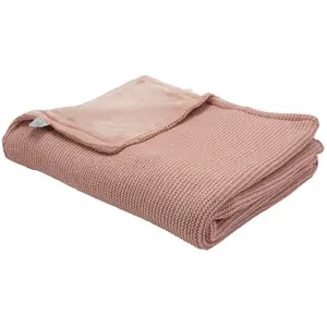 Trois Kilos Sept Couverture en tricot et flanelle Vieux rose (75 x 100 cm) pas cher