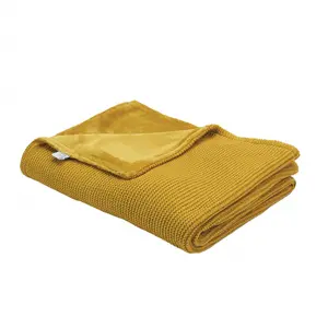 Trois Kilos Sept Couverture en tricot et flanelle Moutarde (75 x 100 cm) pas cher