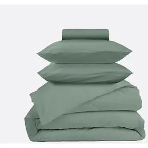 MORPHEA Parure de lit percale de coton - Vert, 50x70 / 140x190 / 200x200 pas cher