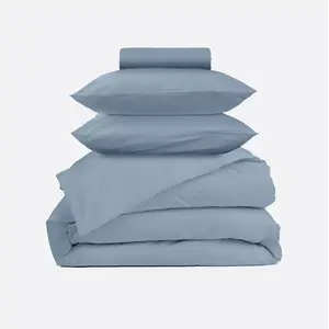 MORPHEA Parure de lit percale de coton - Bleu, 50x70 / 140x200 / 220x240
