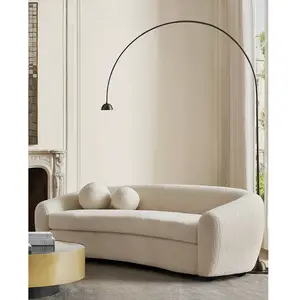 Canapé arrondi 3 places en tissu bouclé cream - Uniqka pas cher