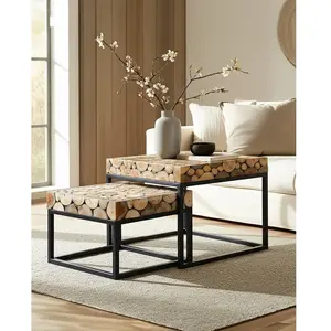 UNIQKA Aïda - table basse carrée gigogne en teck pas cher