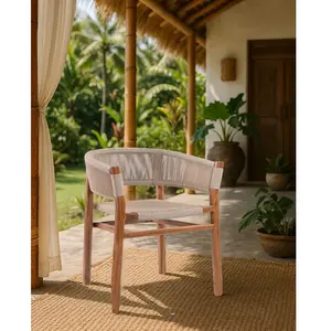 UNIQKA Kanoa - Chaise en teck massif et corde beige pas cher