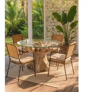 Comparateur de prix : Uniqka-design Uniqka - Forest - Table de jardin en bois brut de teck et en verre