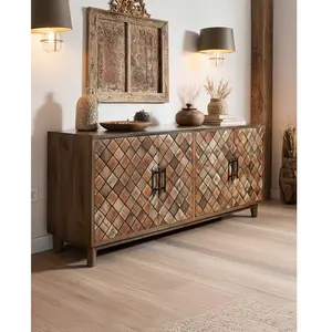 Uniqka-design - Argylle - Buffet bas en bois massif avec motif métalVendu parnature-et-decouvertes