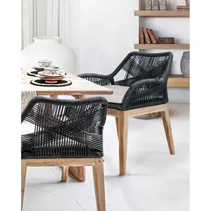 Chaise en teck massif et cordage gris - Uniqka pas cher