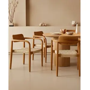 Chaise en teck massif et corde beigemarron - Uniqka pas cher