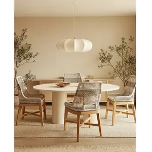 Chaise dossier haut en teck massif et corde naturelle beige - Uniqka pas cher