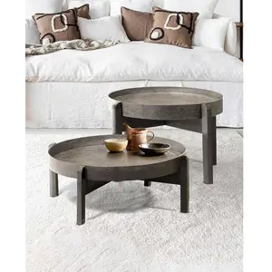 Table basse ronde gigogne en métal noir - Uniqka pas cher