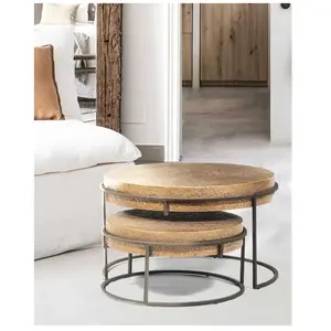 Table basse ronde gigogne en métal doré - Uniqka pas cher