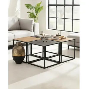 Comparateur de prix : Table basse carrée en métal bicolore noir et doré - Uniqka