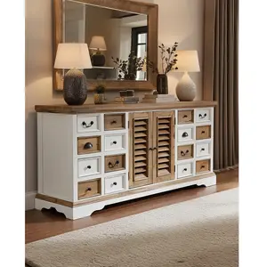 UNIQKA Inda - Grand Buffet Blanc Et Naturel En Mindy Massif 160 Cm pas cher