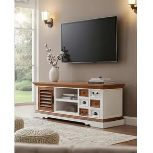 UNIQKA Meuble TV Inda - Bois et Blanc pas cher
