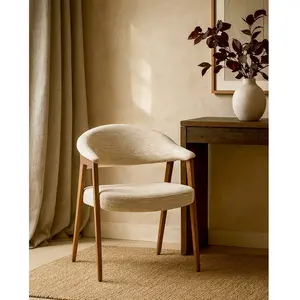 Uniqka Soria - Chaise salle à manger en tissu beige piétement finition...
