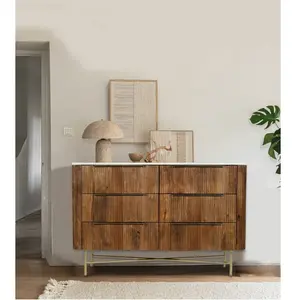 UNIQKA Céline - Commode en bois de manguier massif et marbre blanc 133 cm pas cher