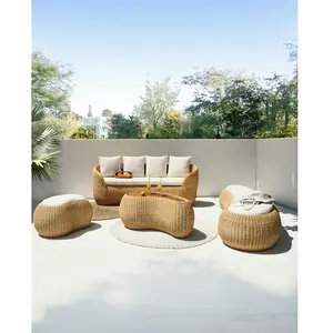 Uniqka-design - Banua - Salon de jardin en rotin tressé 5 places