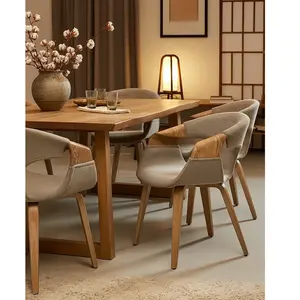 chaise en tissu Taupe et bois blanchi - Uniqka pas cher