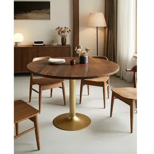 Uniqka Table repas ronde en bois massif et pied tulipe doré D110 cm 6 pers - ... pas cher
