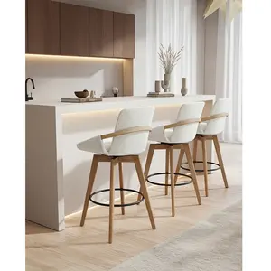 Chaise de bar en tissu bouclette et pieds en bois - Uniqka pas cher